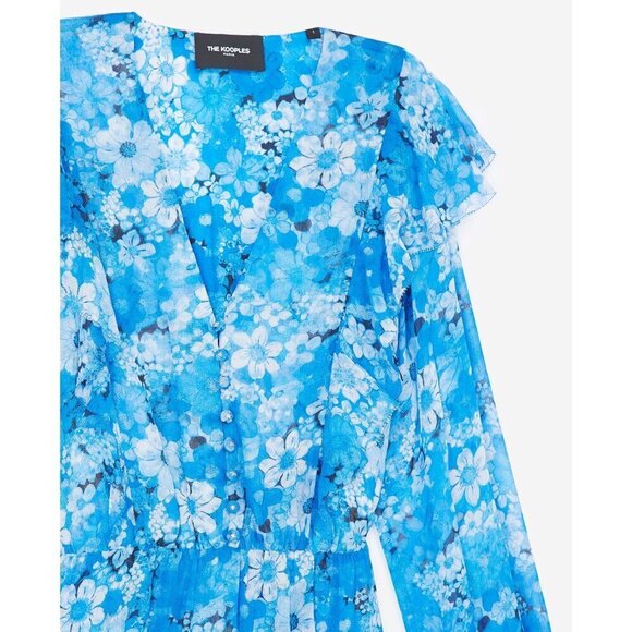 💕THE KOOPLES💕 Long Dress ~ Blue Floral Print Size 3 = EU 40 Large - Picture 8 of 16